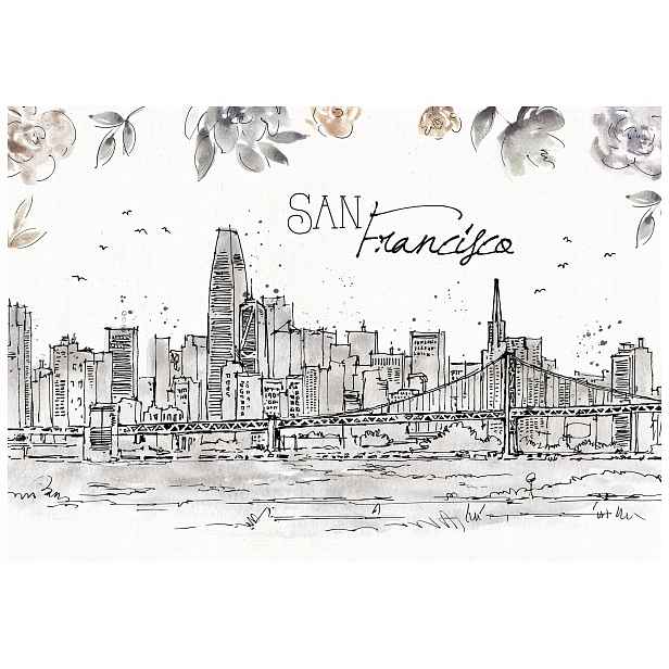 Fototapeta San Francisco náčrt města Zlatá brána květiny 350x250 lepidlo