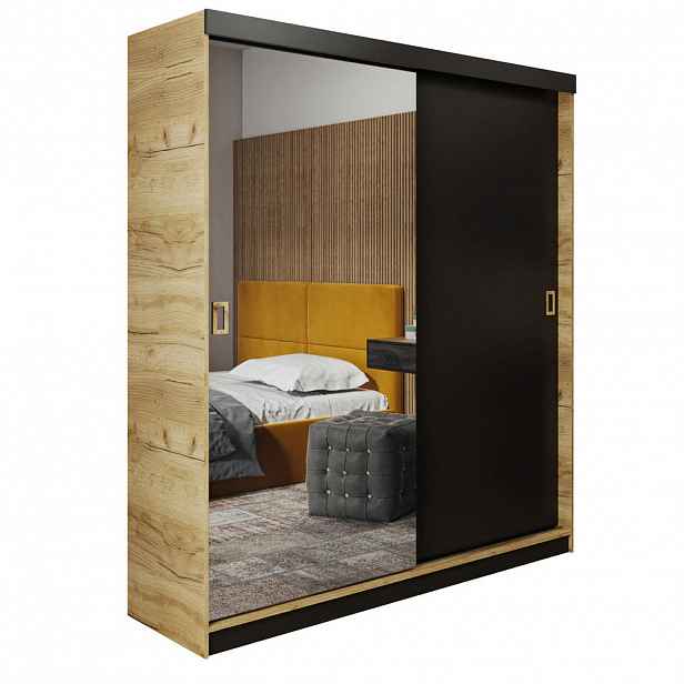 Kier Furniture POSUVNÁ ŠATNÍ SKŘÍŇ RETRO 1 138 - Dub Craft & Černá 138x205x59cm