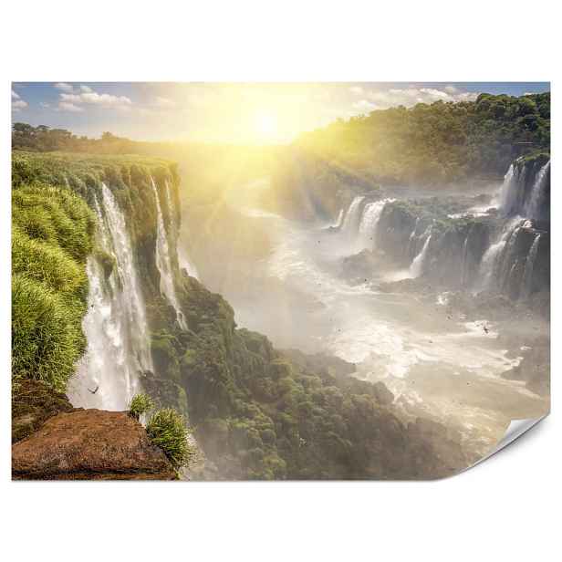 Muralo FOTOTAPETA do Obývacího Pokoje Vodopád Východ Slunce Rostliny 300x210