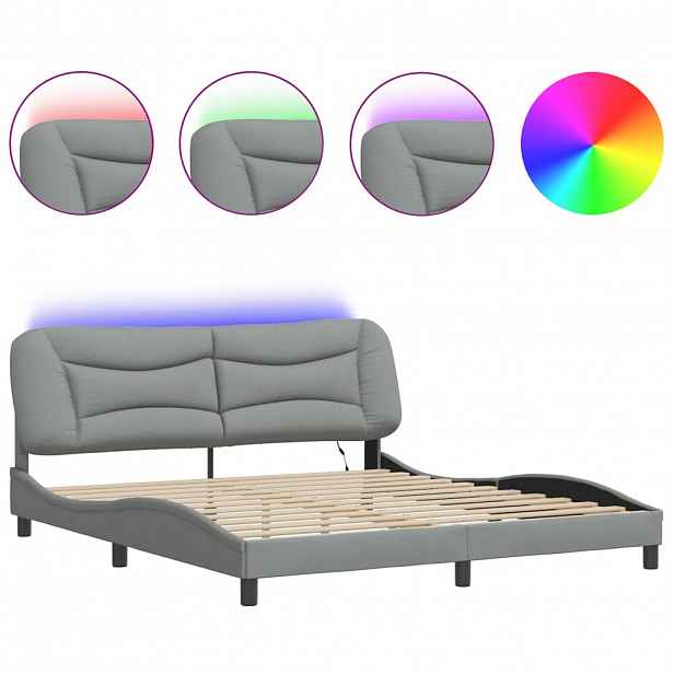 vidaXL Rám postele s LED bez matrace Hvar Světle šedá 180x200 cm Látka