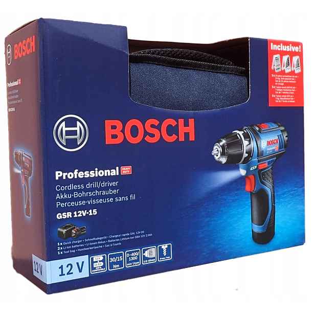 Bosch Gsr 12V-15 Aku Vrtačka Přenosný 2x 2.0Ah