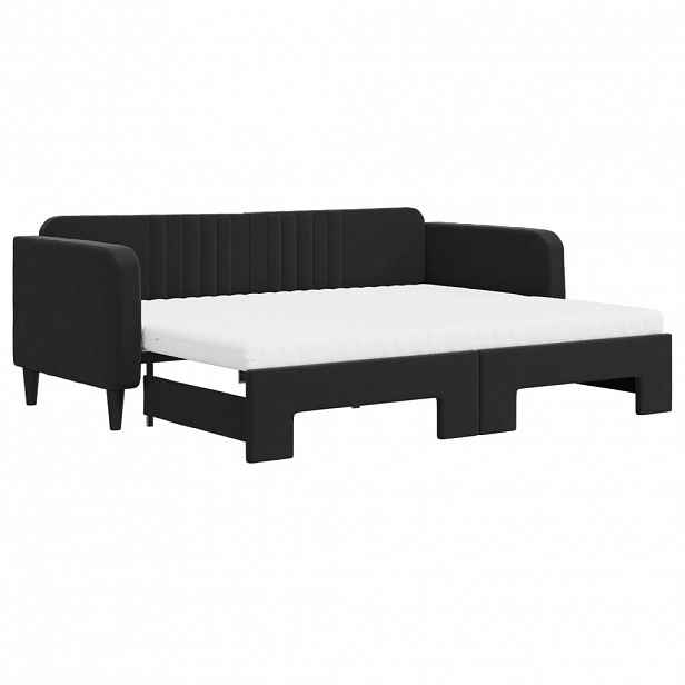 vidaXL Válenda s přistýlkou a matracemi černá 90 x 200 cm samet