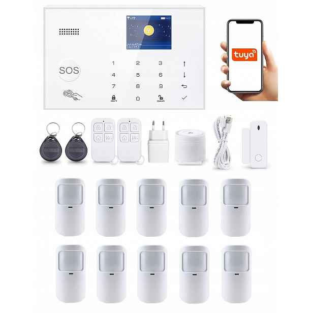 Bezdrátový LCD Alarm 2.4' Gsm WiFi Tuya Smart 10xPIR
