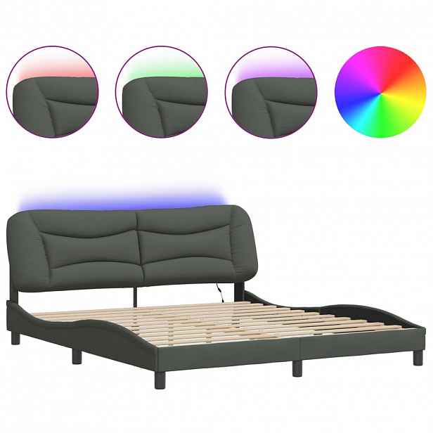 vidaXL Rám postele s LED bez matrace Hvar Tmavě šedá 180x200 cm Látka