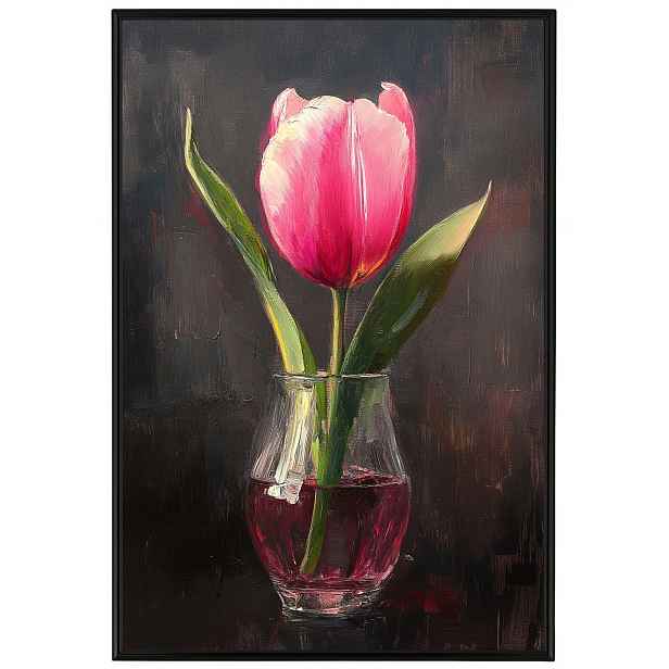 Plakát Rámeček Hliníkový Olej Dekorace Příroda Růžový Květ Tulipán 40x60