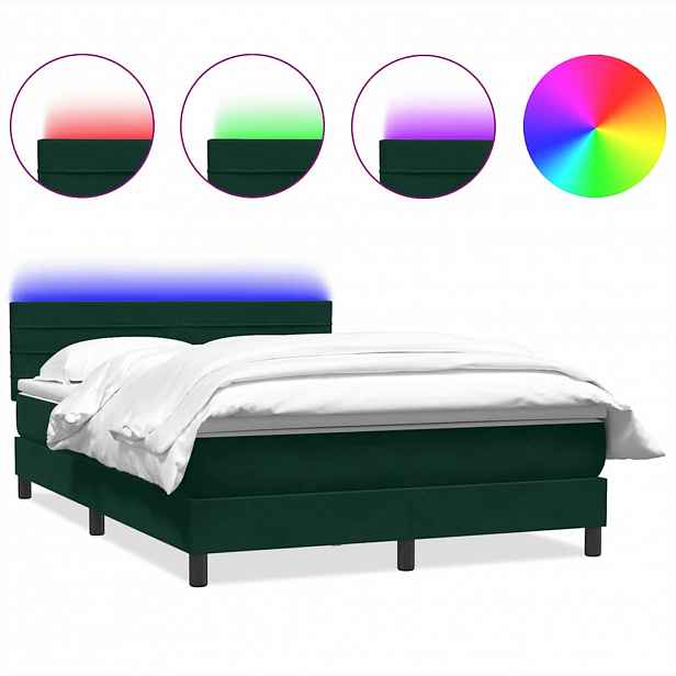 vidaXL Box spring postel s matrací a LED tmavě zelená 160x220 cm samet
