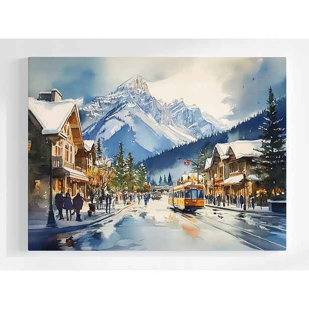 Plakát Městečko Kurort Hory Zima Sníh Ulice Mráz 100x75