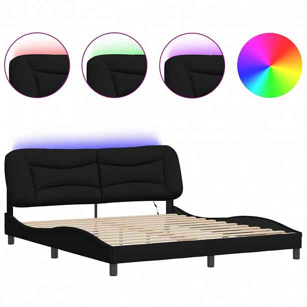 vidaXL Rám postele s LED bez matrace Hvar černý 180x200 cm Látka