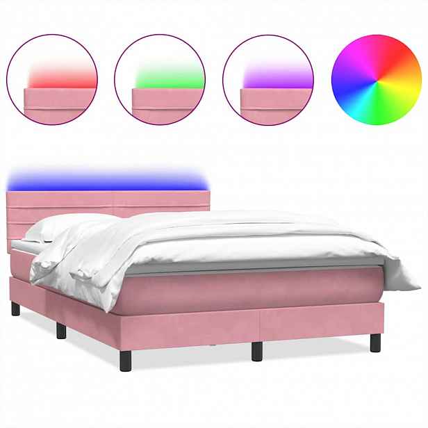 vidaXL Box spring postel s matrací a LED růžová 160x220 cm samet