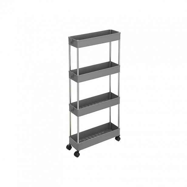 Pojízdný úložný vozík 4 patra, šedý, 40x12,5x88 cm