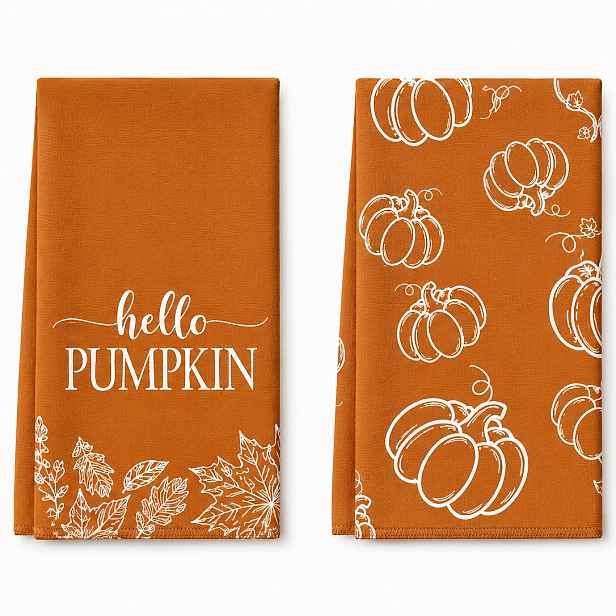 TEMU Sada 2 ks Podzimní Hello Pumpkin Kuchyňská utěrka, Venkovská statek Podzimní ruční utěrka na nádobí Dekorace, Lze prát v pračce Absorpční