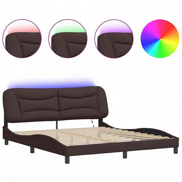 vidaXL Rám postele s LED bez matrace Hvar Tmavě hnědá 180x200 cm Látka