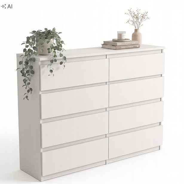 Bílá komoda s zásuvkami 120 cm, 8 zásuvek do ložnice obývacího pokoje Výrobce
