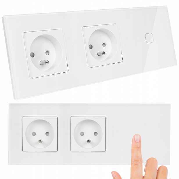 Elektrická Zásuvka Dvojitá bílá Dotykový spínač Skleněný Led panel