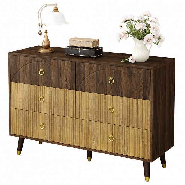 Modfu KOMODA z MDF a dřevotřísky 120x40x81 cm přírodní se 6 zásuvkami v retro stylu