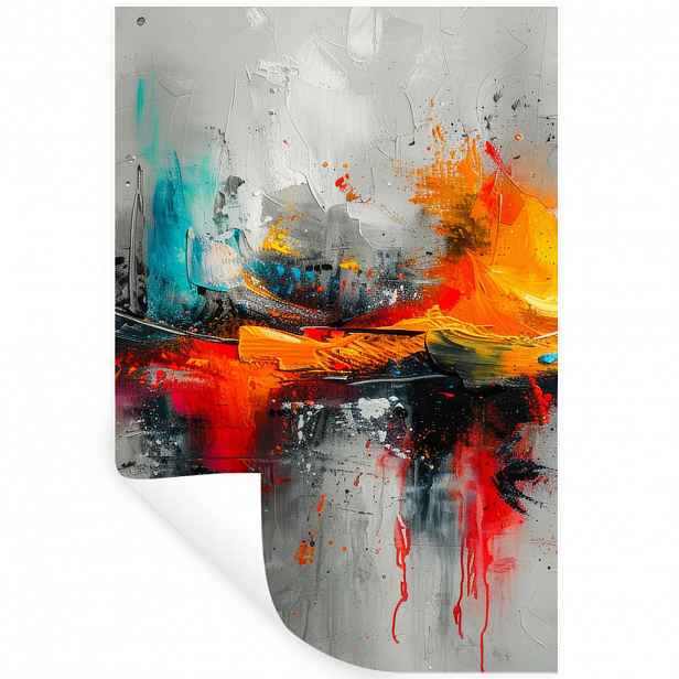 MuchoWow SAMOLEPKA NA ZEĎ Moderní umění - Oranžová - Šedá - Abstraktní 80x120 cm