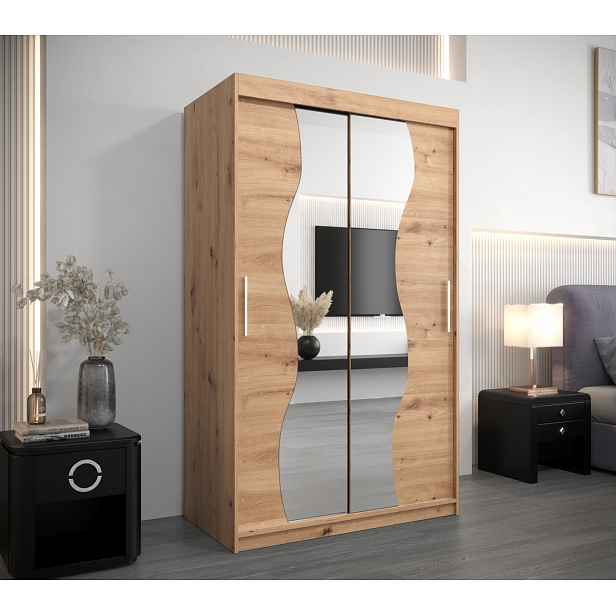 Šatní skříň se zrcadly JUDITA - šířka 120 cm, dub artisan