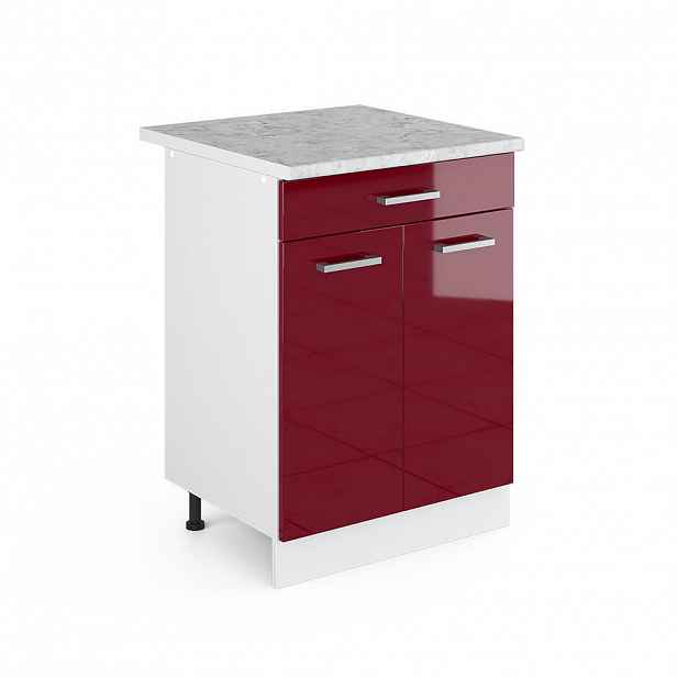 Vicco SPODNÍ SKŘÍŇKA KUCHYŇSKÉ LINKY R-Line Červená vysoký lesk 60 cm se zásuvkou a pracovní deskou