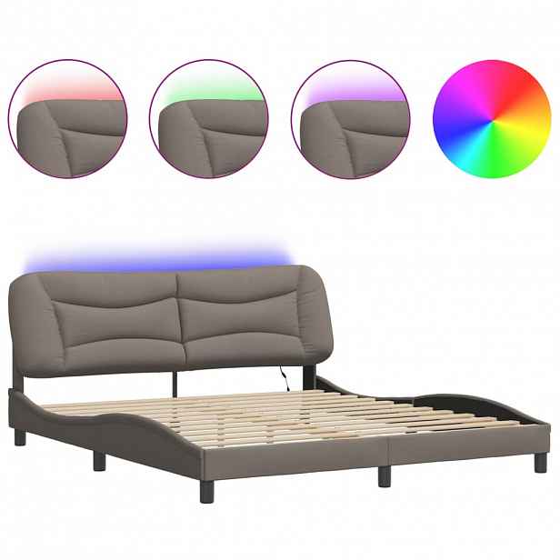 vidaXL Rám postele s LED bez matrace Hvar Taupe 180x200 cm Látka