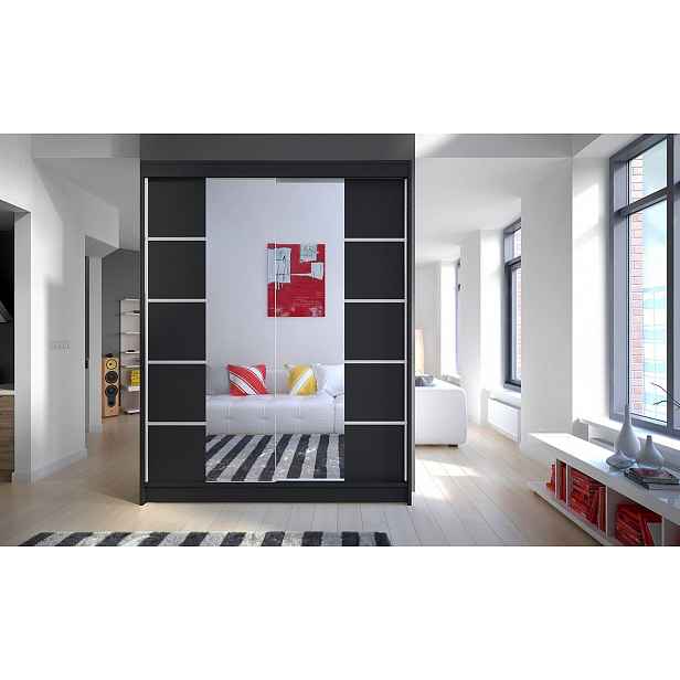 Zrcadlová šatní skříň CHANNA 5 - šířka 150 cm, černá