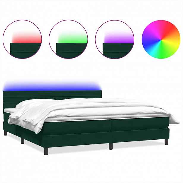 vidaXL Box spring postel s matrací a LED tmavě zelená 180x220 cm samet