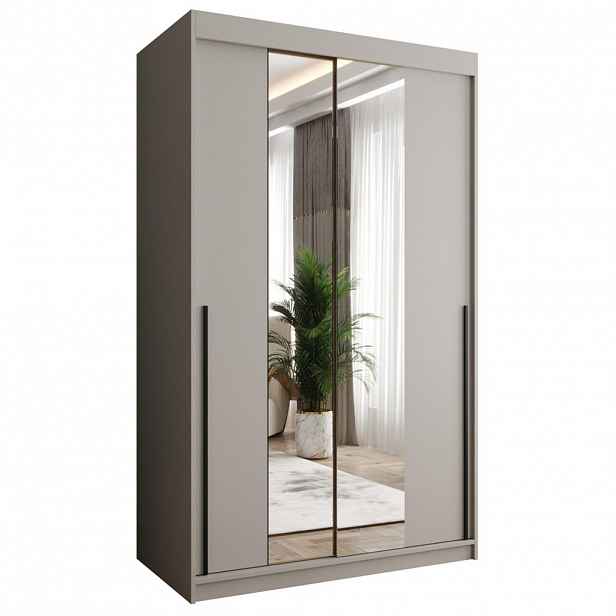 Home Collective SKŘÍŇ S POSUVNÝMI DVEŘMI se zrcadlem, šířka 120 cm, kašmírová s černým úchytem