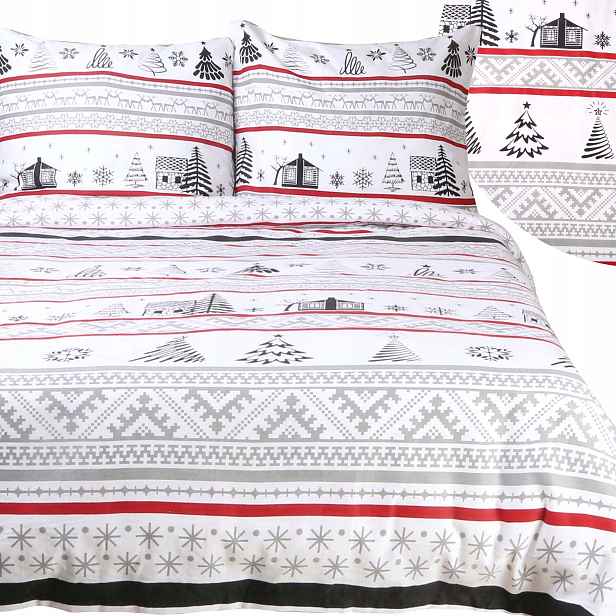 Povlečení 160x200, bavlněný flanel s mešíkem, vánoční stromky, šedé pozadí