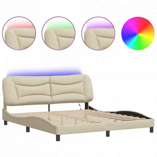 vidaXL Rám postele s LED bez matrace Hvar Cream 180x200 cm Látka