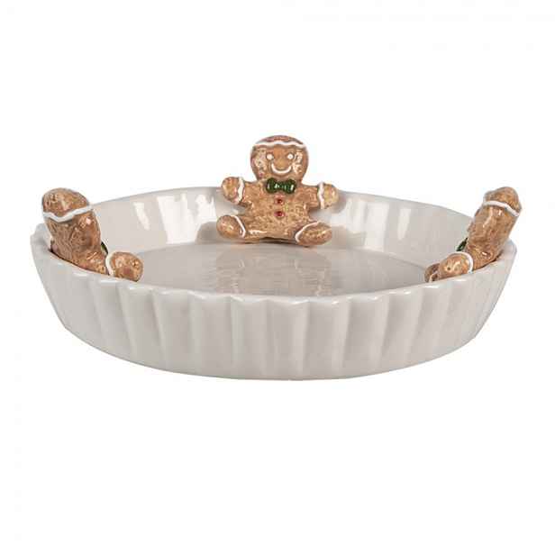 Bílá keramická mísa Perníček Gingerbread - Ø 23*3*7 cm Clayre & Eef