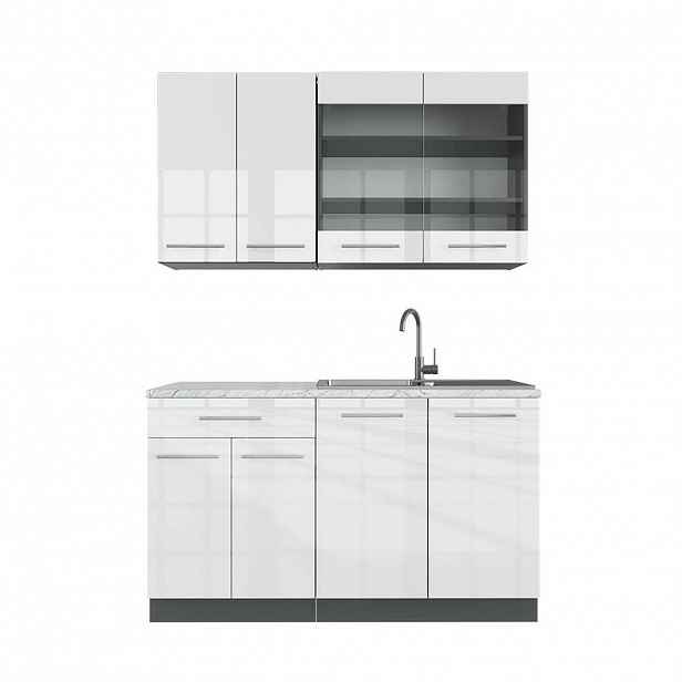 Vicco JEDNOTKOVÁ KUCHYNĚ Fame-Line Bílý vysoký lesk/antracit 140 cm , PD Mramor