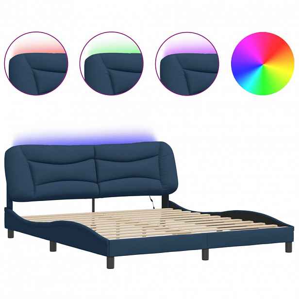 vidaXL Rám postele s LED bez matrace Hvar Modrá 180x200 cm Látka