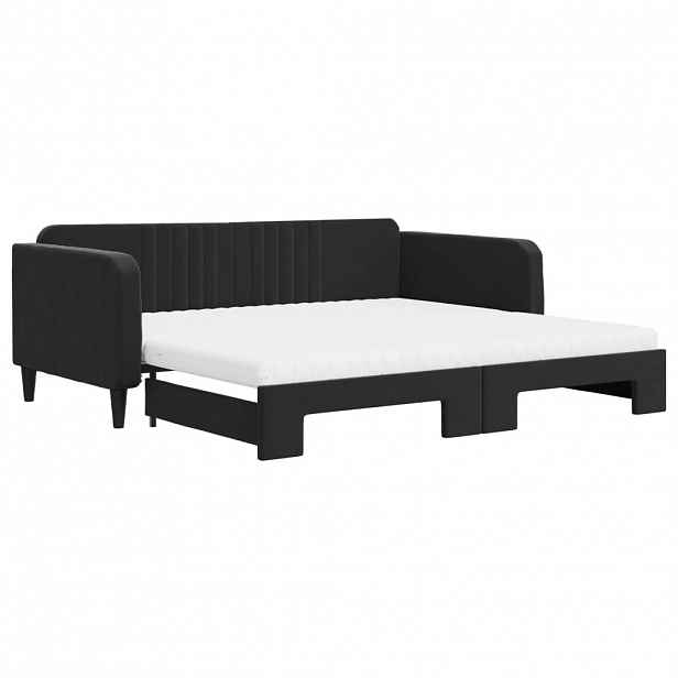 vidaXL Válenda s přistýlkou a matracemi černá 100 x 200 cm samet