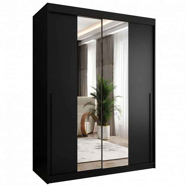 Home Collective SKŘÍŇ S POSUVNÝMI DVEŘMI se zrcadlem, šířka 150 cm, černá s černým úchytem