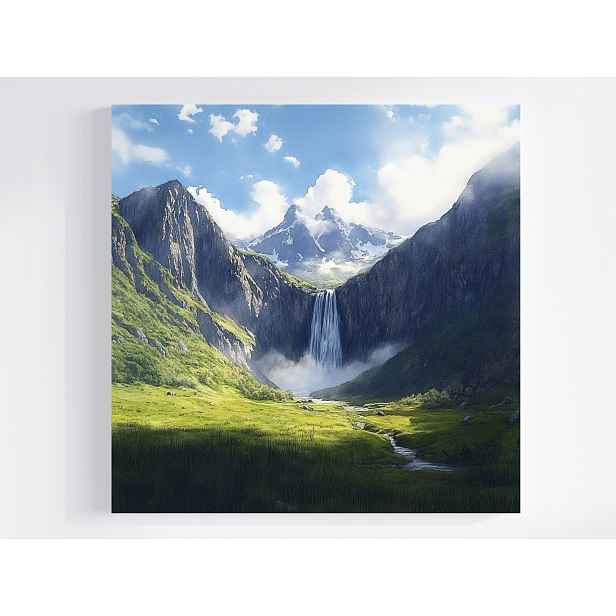 Obraz Na Plátně Canvas Krajina Hory Vrcholky Panorama Vodopád Řeka 50x50