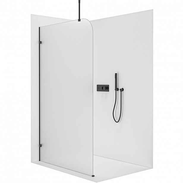 Sprchová zástěna Walk-in Orbis Top Round - Levá - 8 mm - kulatá vzpěra - černá matná, mléčné sklo - 120x200 cm