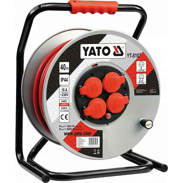 Yato YT-8107 Prodlužovací Kabel s navíječem, 4 zásuvky, 40 m, 3x2,5 mm2