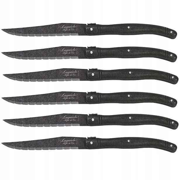 Montargo Laguiole Premium Line Sada steakových nožů, černá stonewash, 6