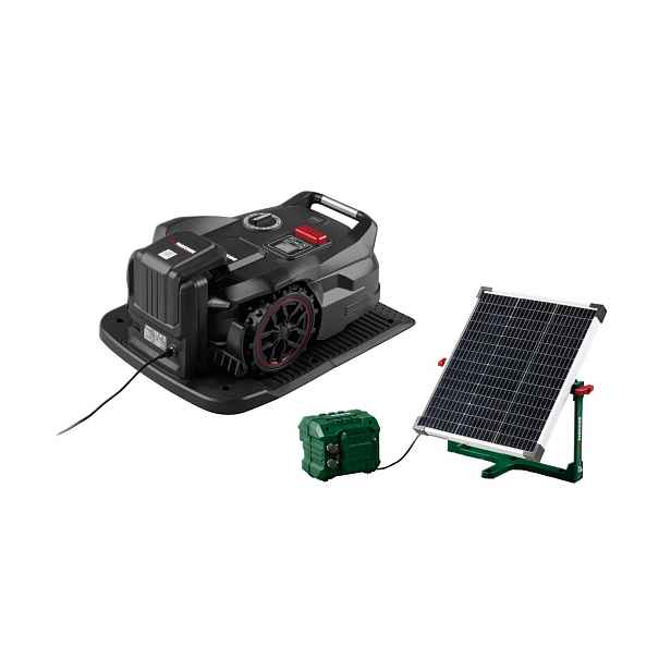 Parkside® Smart robotická sekačka Ppamr 1250 A1 s akumulátorem, nabíjecí stanicí a solární nabíjecí stanice Paslm 25 A1