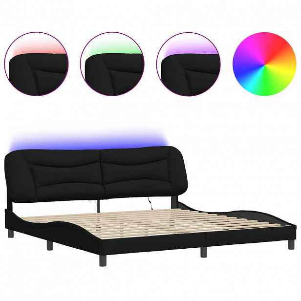 vidaXL Rám postele s LED bez matrace Hvar černý 200x200 cm Látka
