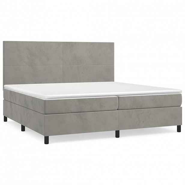 vidaXL Box spring postel s matrací světle šedá 200x200 cm samet
