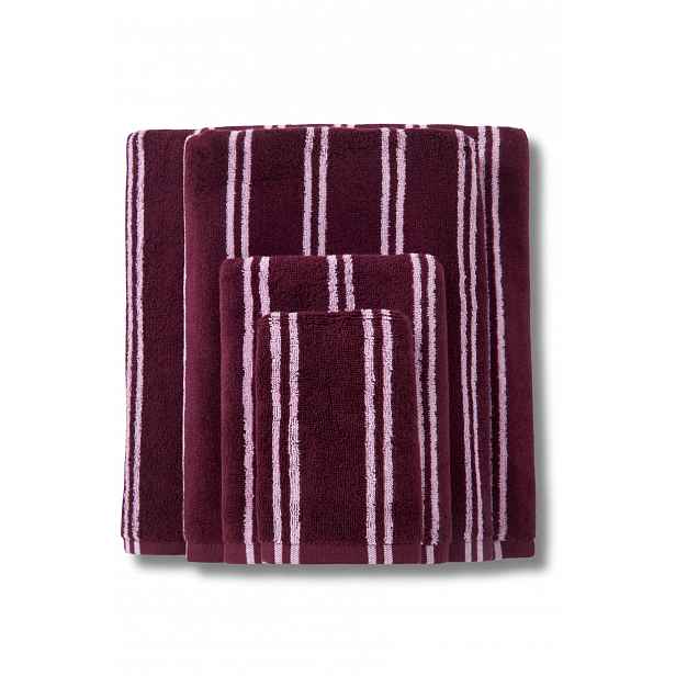 Bavlněný ručník Line 100x150 vintage burgundský s růžovými proužky
