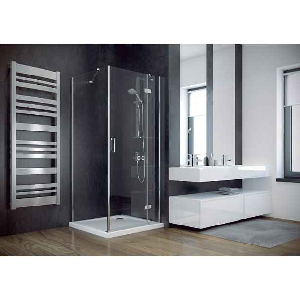 BESCO Čtvercový sprchový kout VIVA 195C - 195 cm; Pravé (DX); Hliník chrom; Čiré bezpečnostní sklo - 8 mm; 90 cm; 90 cm