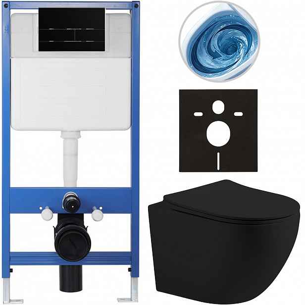 Kompletní WC set Profi/Cesso - černá matná - WC tlačítko Line/Černá lesklá - předstěnová instalace - 49x36 cm - 8050BD84379