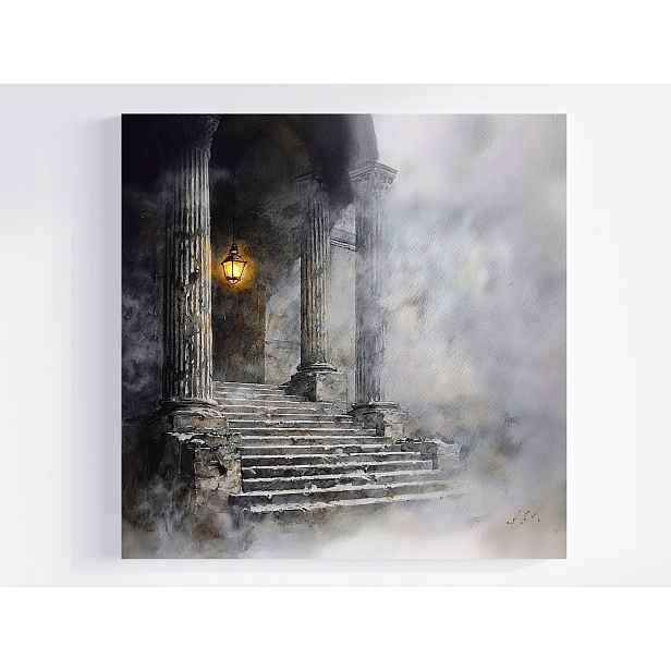 Obraz Na Plátně Canvas Dům Dvůr Schody Dveře Mlha Tajemství Horor 50x50