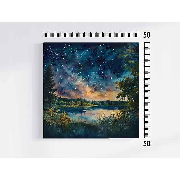 Obraz Na Plátně Canvas Pohled Na Krajinu Jezero Voda Nebe Hvězdy Noc 50x50