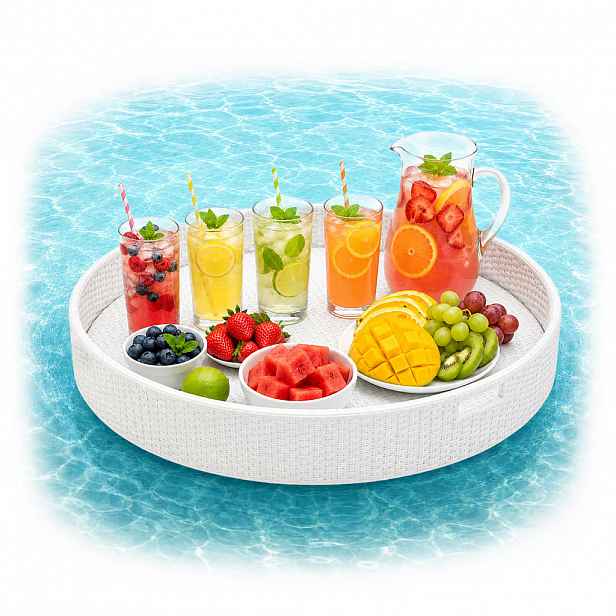 Relaxdays SERVÍROVACÍ TÁC bílý plovoucí PE ratan 80 cm