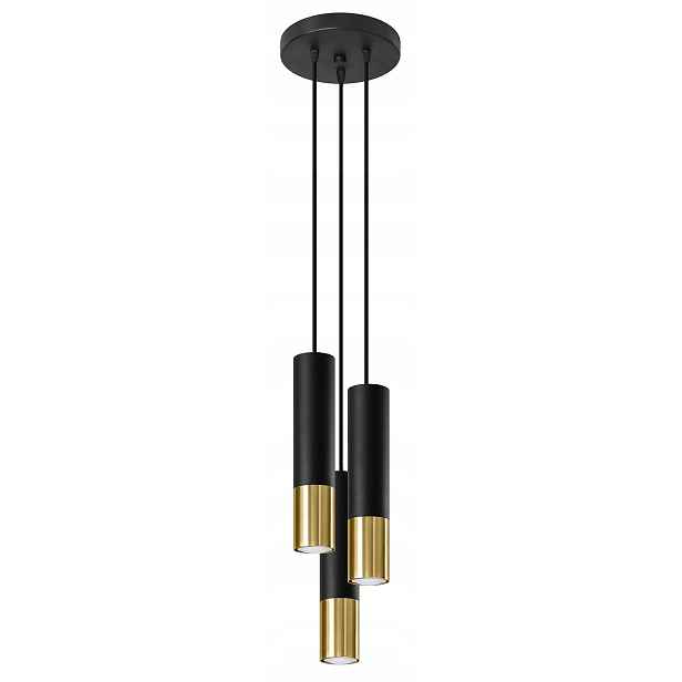 Sollux Lustr Loopez 3P Černý/Zlatý, regul. 100 cm, GU10, 40 W, IP20