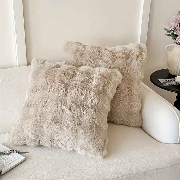 TEMU 1 ks Luxusní povlak na polštář z umělé vlny - Moderní styl, měkký nadýchaný potah na polštář, růžový, zapínání na zip. Elegantní moderní styl .