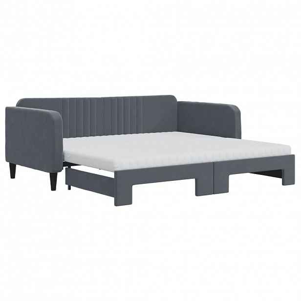 vidaXL Válenda s přistýlkou a matracemi tmavě šedá 90 x 190 cm samet