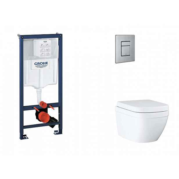 Grohe Rapid SL - Set předstěnové instalace, klozetu, sedátka SoftClose a tlačítka Skate Cosmopolitan, Triple Vortex, kartáčovaná nerezová ocel SANI11B